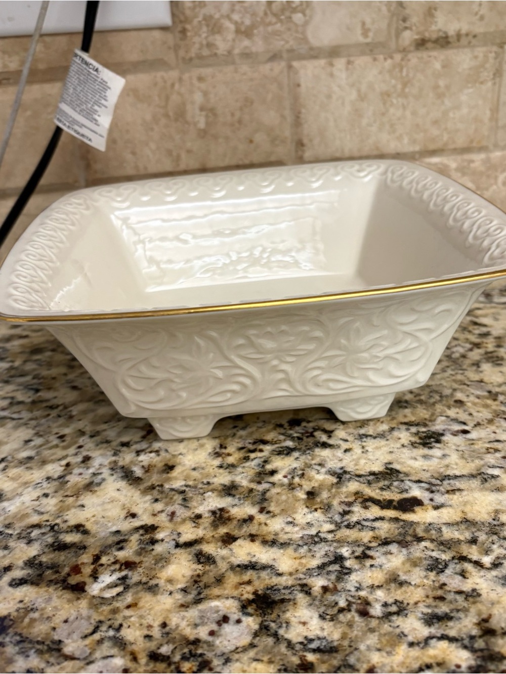 Lenox Cream Ceramic Footed Vanity Tray with Gold Rim